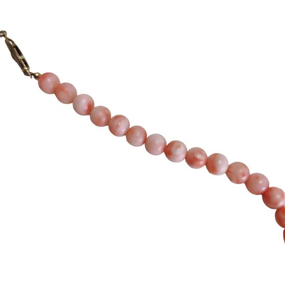 Vintage Angel Skin Coral Necklace 16in Earrings Beaded Strand Clip On Studs - Picture 8 of 16